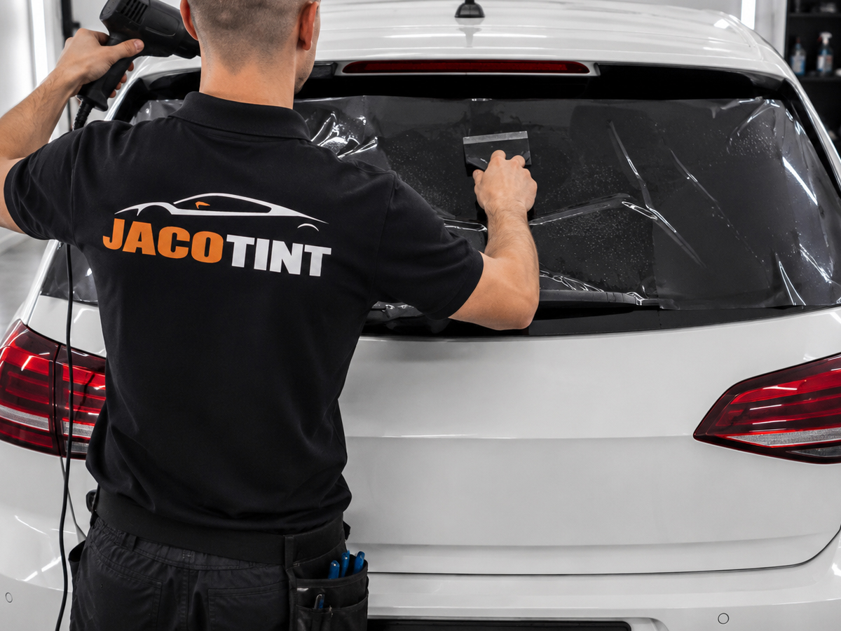 Jakob bei der Scheibentönung in der Werkstatt Delbrück